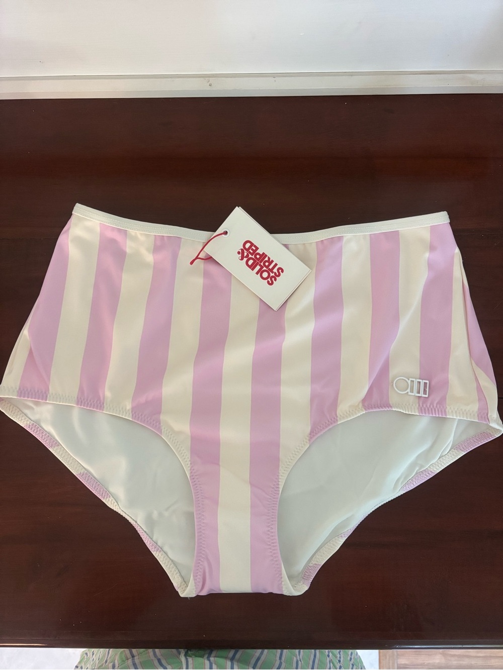 SOLID & STRIPED Pink and Cream Striped Bikini Bottoms